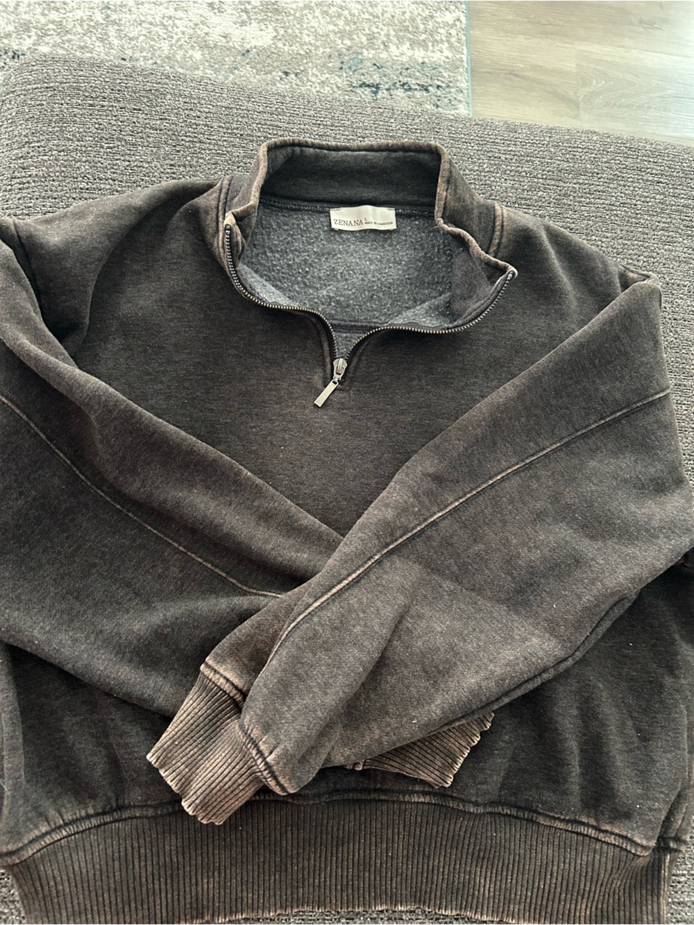 Zenana Outfitters Acid Wash Charcoal  Half-Zip Pullover